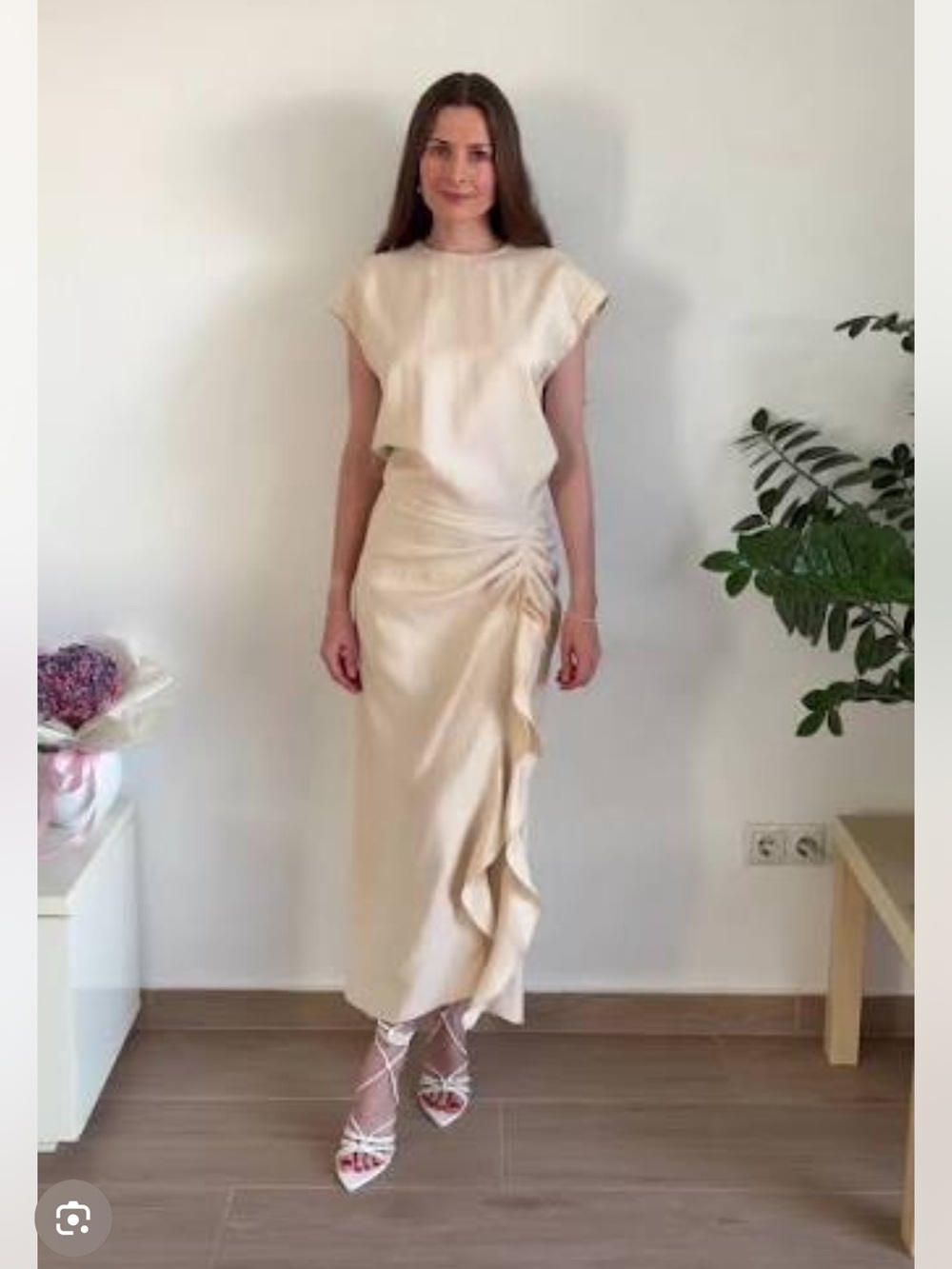 Zara Cream Ruffle-Front Midi Dress - Picture 8 of 11